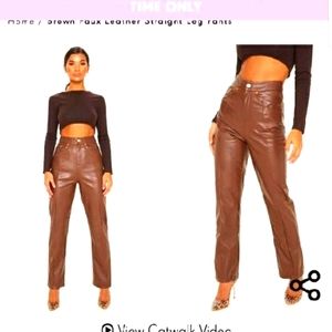Chocolate Faux Leather Straight Leg